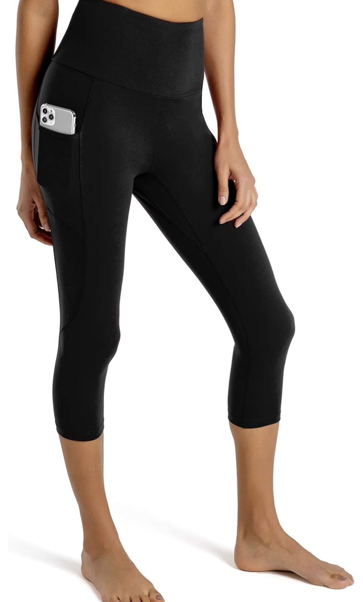 Soft Women's Yoga Leggings Capris with Pockets High Waist Peach Skin Workout Pants Gym Tights (Small)