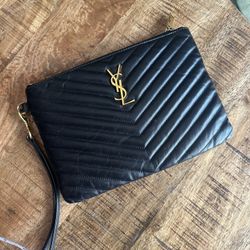 Yves Saint Laurent Black Chevron Quilted Clutch