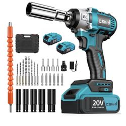 Cordless Impact Wrench 1/2", 20V Powerful Brushless Motor w/ 2-Mode Speed, Power Impact Wrench W/ 5 Sockets,8 Drill,6 Screws, Max Torque 280 ft-lbs (3