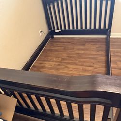 Dark Solid Wood Full Size Bed And Dresser 