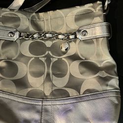 NEW - Coach Bag- Silver Signature Sateen Crossbody Bag