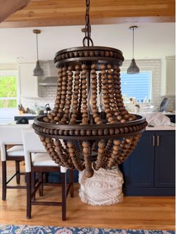 Bohemian style wood bead chandelier