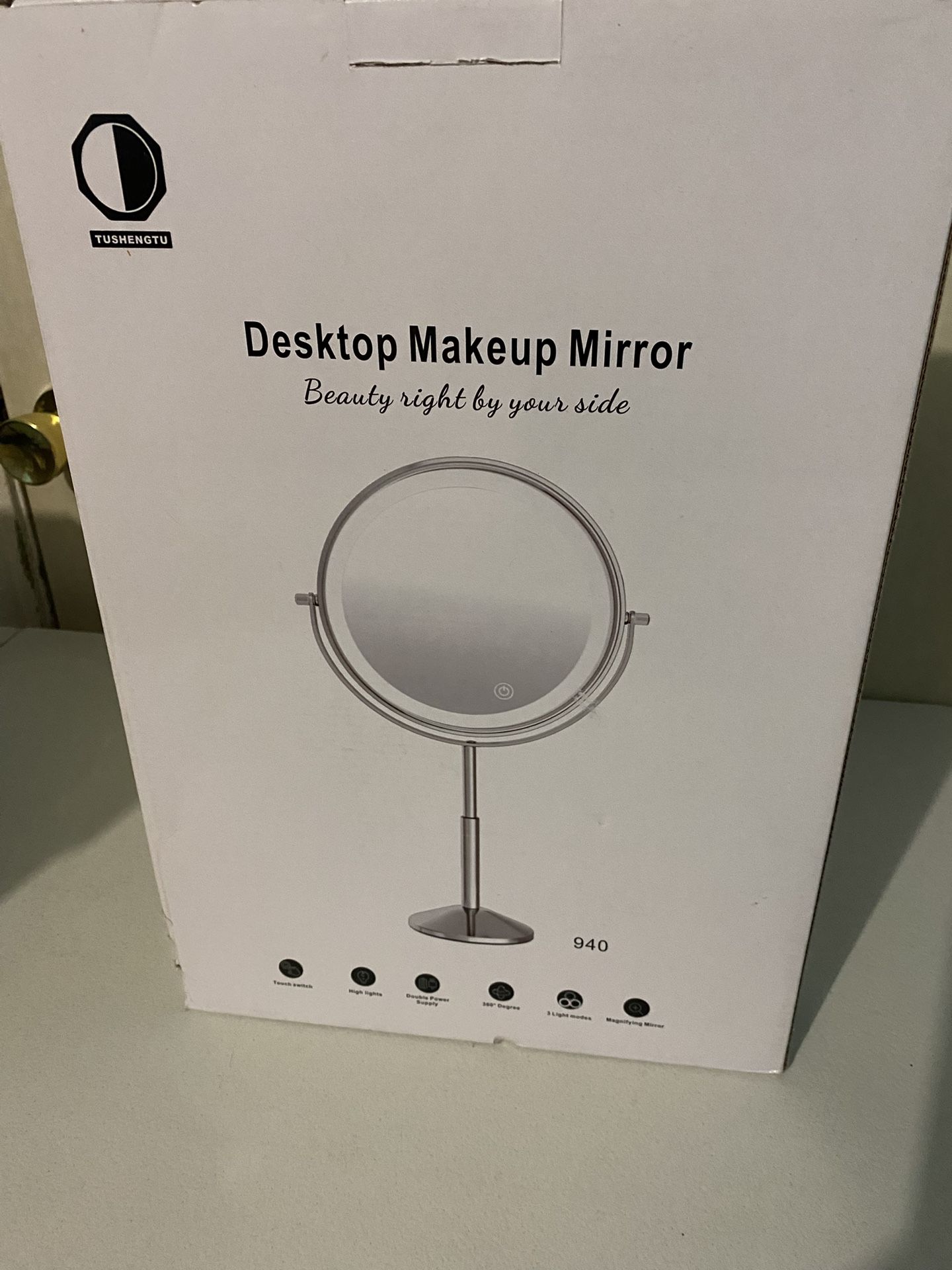 9" Large Lighted Makeup Vanity with 10X Magnification, Rechargeable Magnifying Makeup Vanity with Lights, 360° Rotating Height Adjustable with 3 Color