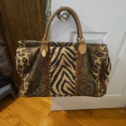 Vintage Gevive By Boyt Animal Print Tapestry Tote Duffle Bag Beautiful Condition