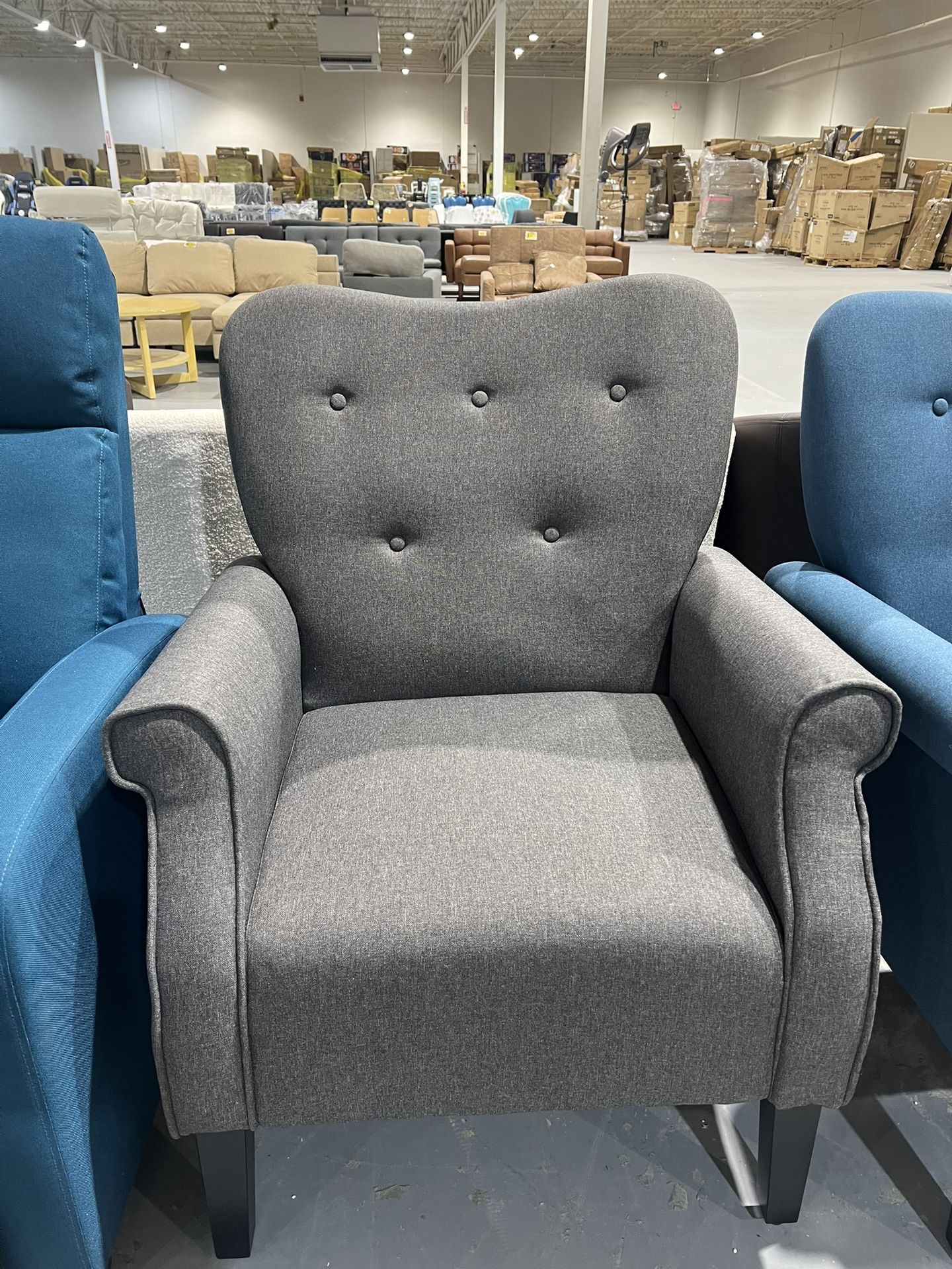 New Modern Armchair, Mid Century Accent Chair with Sturdy Wood Legs and High Back for Small Space, Upholstered Fabric Sofa Club Chair for Living Room/