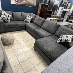 Dark Charcoal Fabric U Shape Sectional
