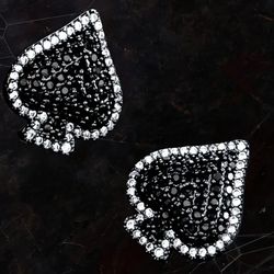 Exquisite Micro Pave Rhodium Plated Black Cubic Zirconia Ace of Spade Stud Earrings