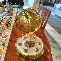 Vintage Green Glass Egg Alcohol Decanter Set With Shot Glasses