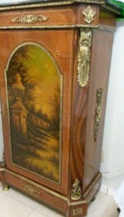 Vintage Cabinet - Bronze details - hand Painted Panel