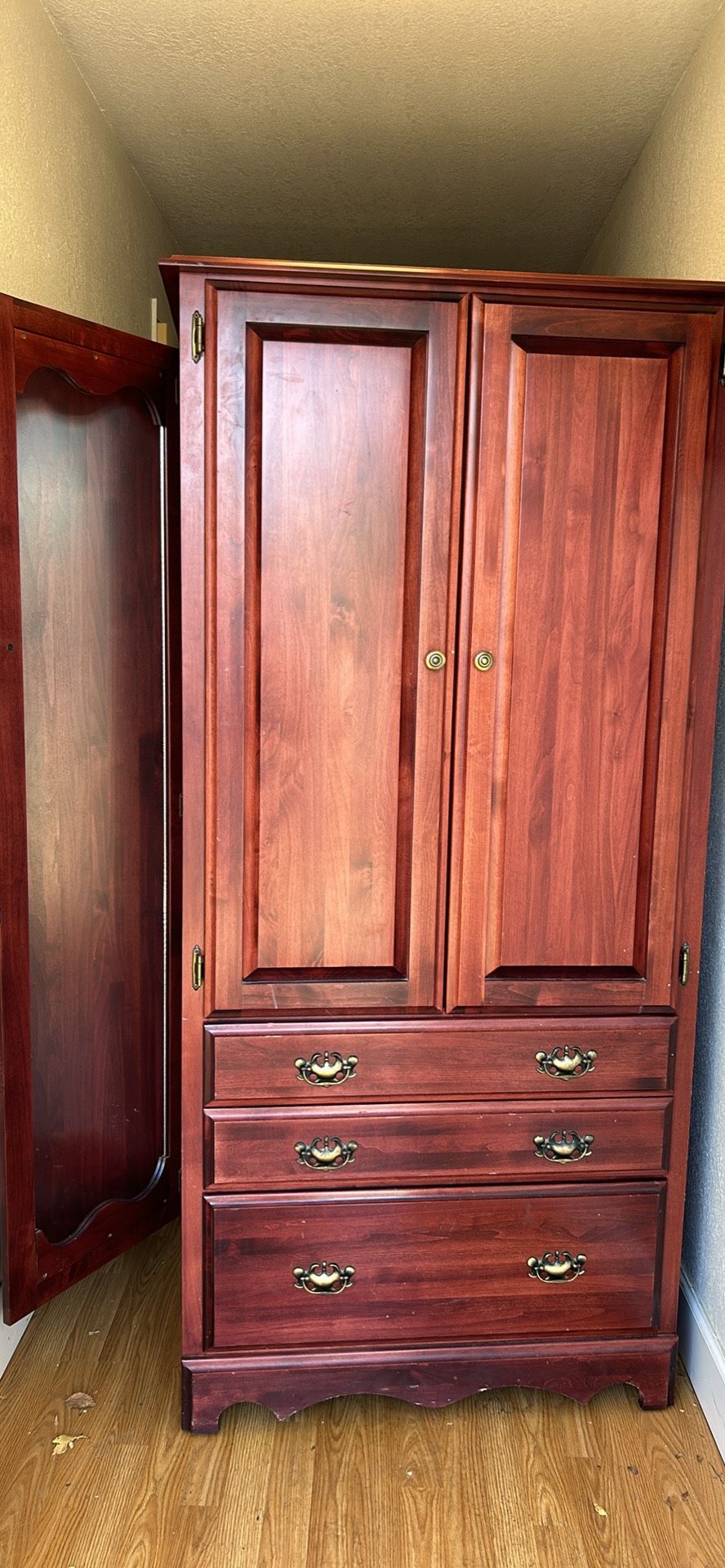 Cherry Armoire Closet With Closing Mirror/side 