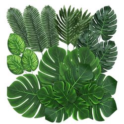 74 Pcs 7 Kinds Artificial Palm Leaves Tropical Fake Leaves,
