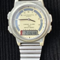 Vintage Men's MICRONTA -Radio Shack 63-5072 Alarm  ANALOG-DIGITAL Watch Works