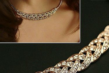 New Gold plated alloy chunky choker rhinestone fashion necklace set
