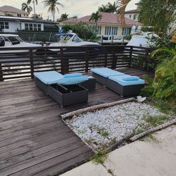 2 Tanning Beds Chairs + Small Table table