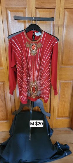 Womens Red Blingy Longsleeve Size M