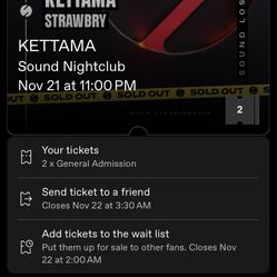 2 Tickets Kettama At Sound Nightclub 11/21