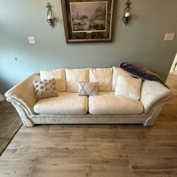 Modern Embroidered Cream Sleeper Sofa W/ Pull-out Bed