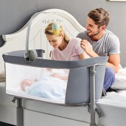 Baby Bassinet Bedside Sleeper, Easy to Assemble Bassinets for Baby/Infants, Height Adjustable Bedside Bassinet for Newborn Baby 