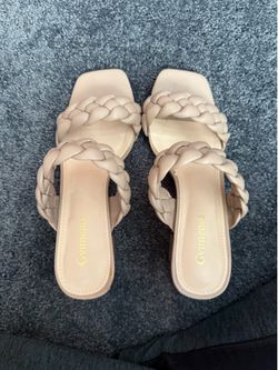Tan square toe heels