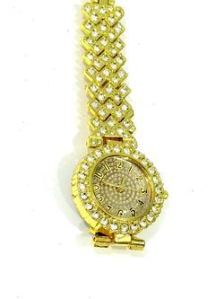 Womens crystal watch gold tone