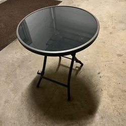 Folding patio table glass top metal frame