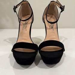 Black High Heels with Gold Accents