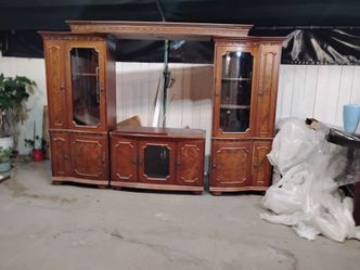Vintage Wood Wall Unit Cabinet Set FREE