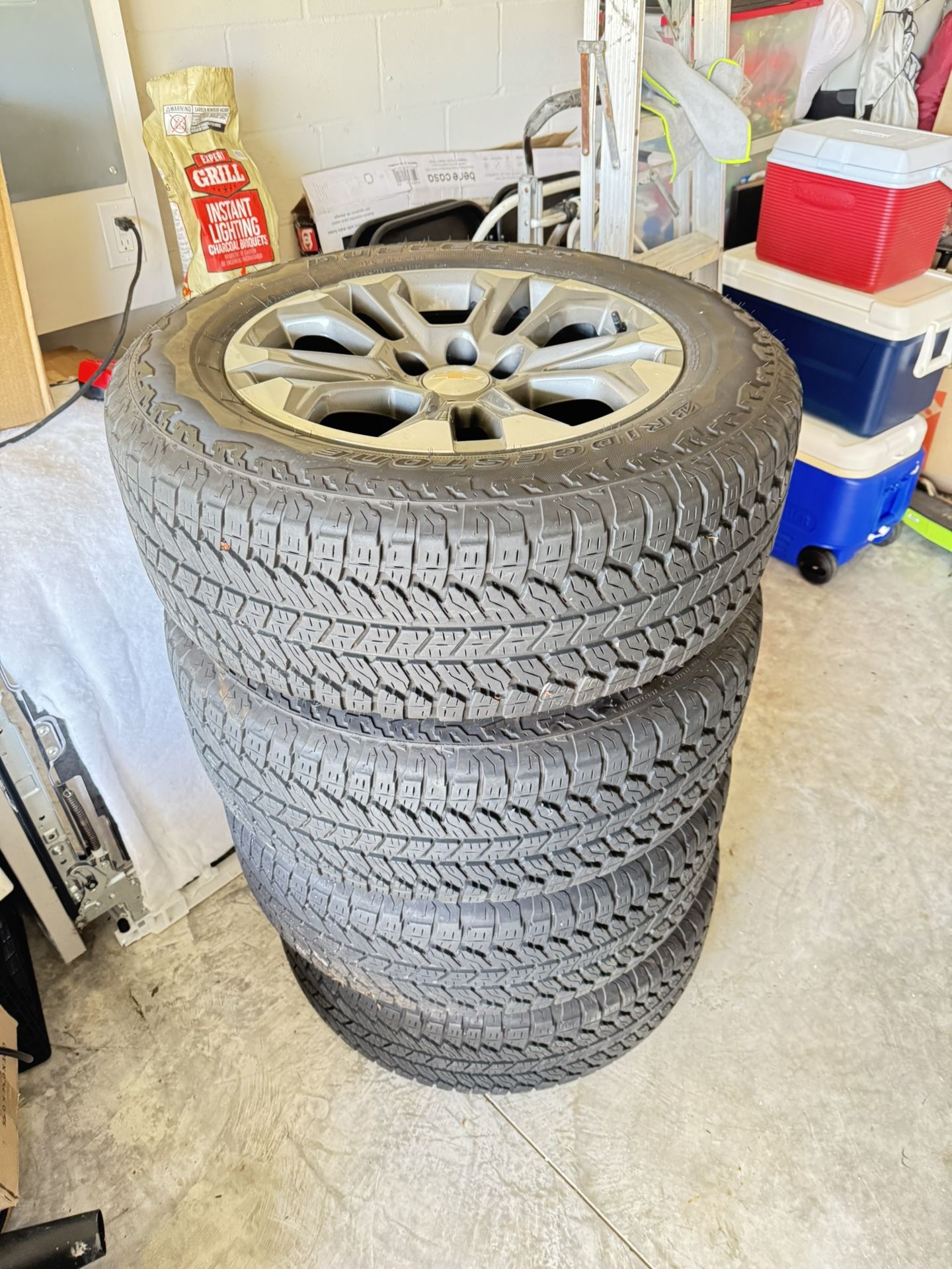 Set of Four (4) Bridgestone Dueler A/T Tires with OEM Chevrolet Wheels