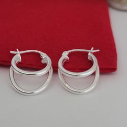 ❤️ Sterling Silver Double Oval Hoop Small Earrings - Post Tags Aritos De Plata Esterlina 925