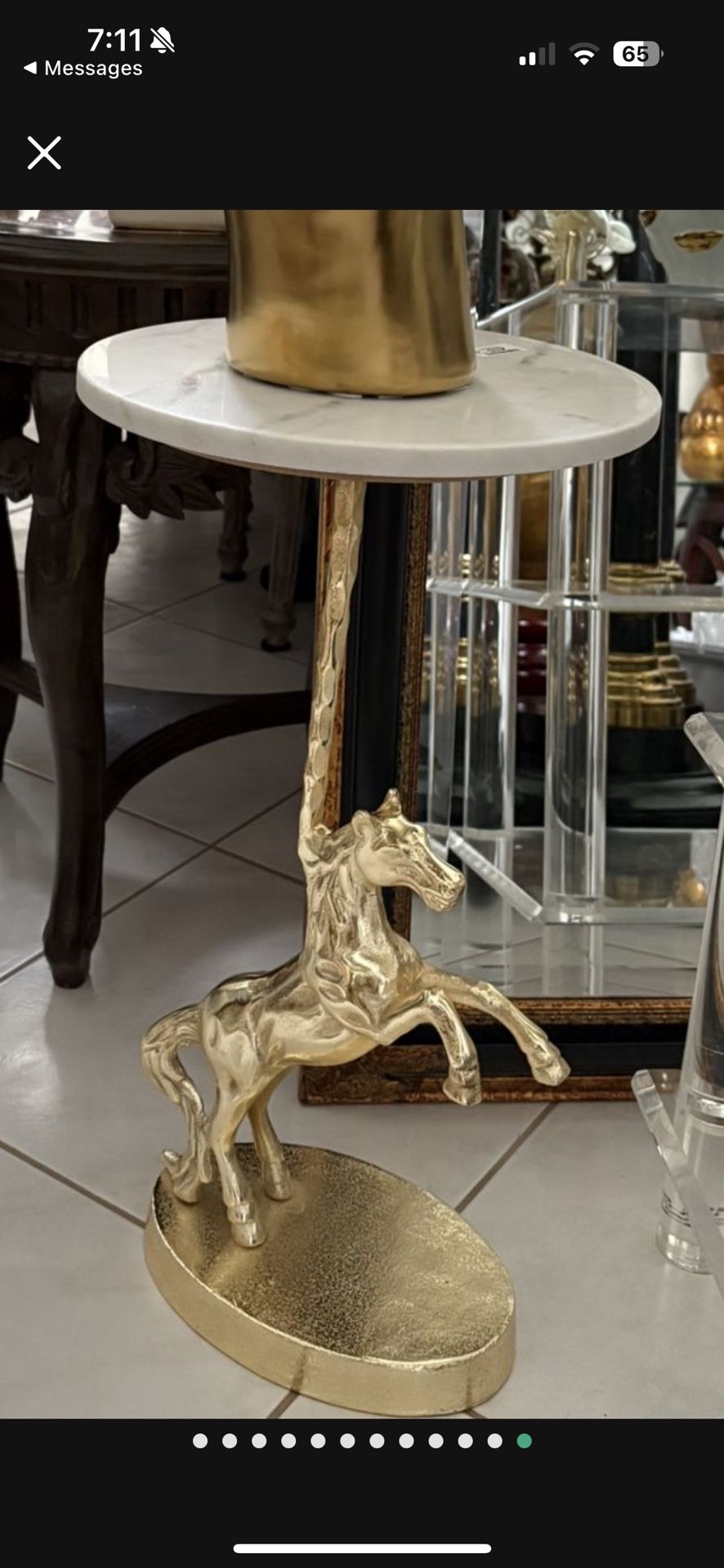 Amazing Gold HORSE Table With Round White Carrera Marble Top. Perfect Side Or End Table. Great Gift For An Equestrian, Jockey, Anyone!