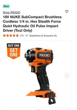 RIDGID 18V NUKE SubCompact Brushless Cordless 1/4 in. Hex Stealth Force Quiet Hydraulic Oil Pulse Impact Driver (Tool Only)
