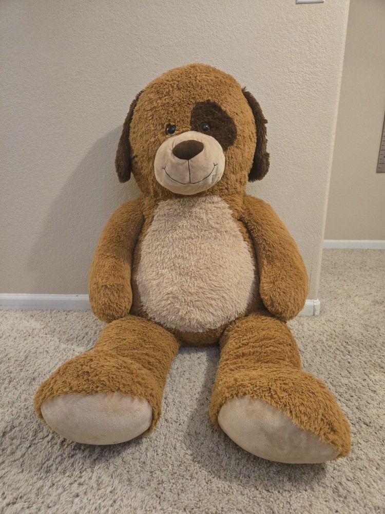 Jumbo Extra Large Plush Stuffed Animal Brown Puppy Dog Over 4ft In Length Stuffy Kids Toy