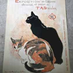 Vintage T. A. Steinlen Cats Art Print Calico & Black Nouveau 36x24" Portal 2002