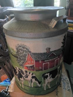 Vtg Houston harvest dairy galvanized metal milk can