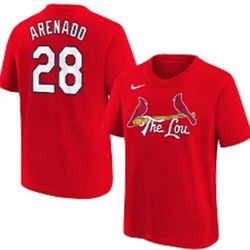 Nike Adult “The  Lou” St Louis Cardinal’s Nolan Arenado #28 Red City Connect T-Shirt, XXL 