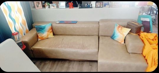 Beige Italian Leather 2pc Couch