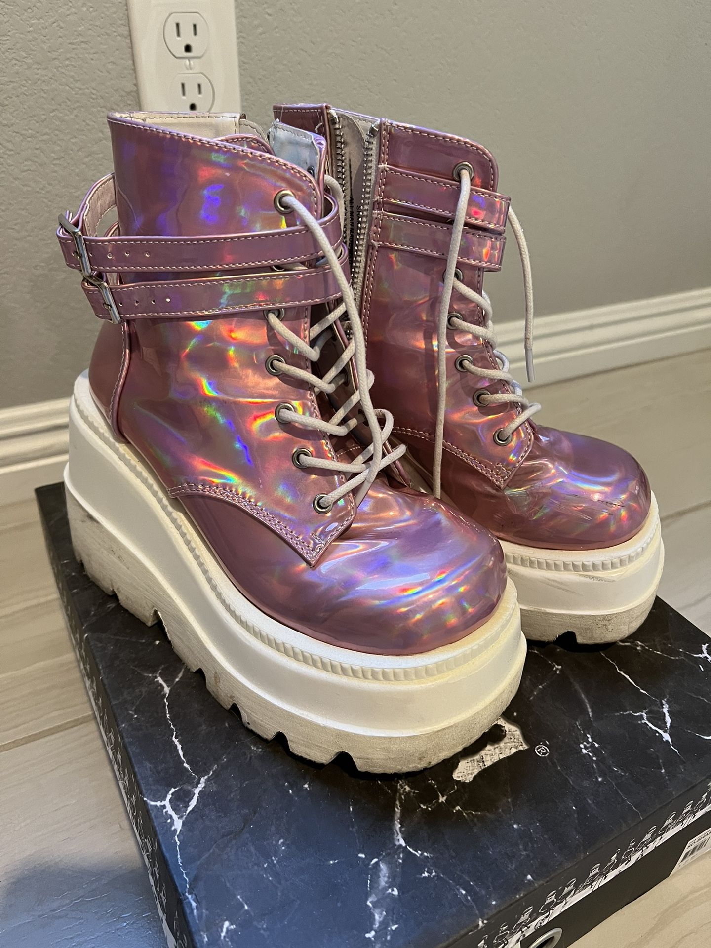 Demonia Iridescent Platform Boots - Size 7