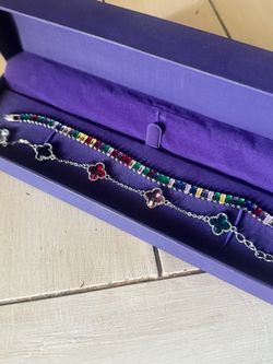 Tennis Bracelet Set with Clover Chain Bracelet