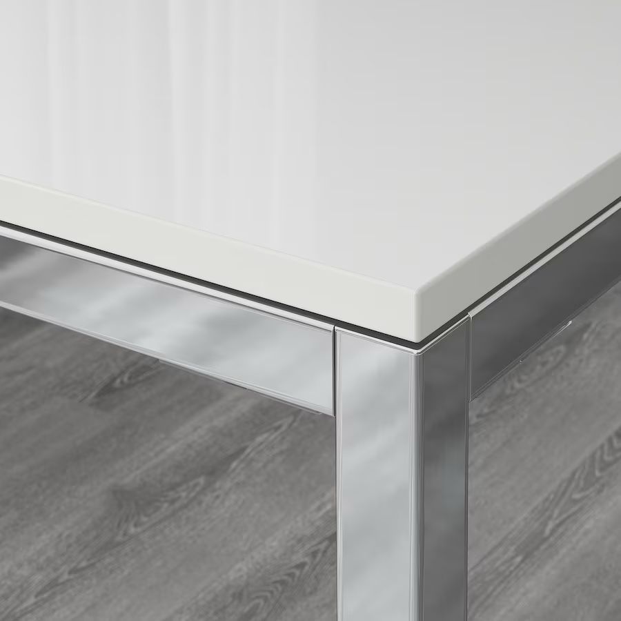 Dining Table, High Gloss White with Chrome Base, Rectangular (Ikea)