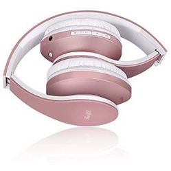 Over Ear Headphones, Bluetooth Wireless Headphone Rose Gold with Mic Foldable Earmuffs Headsets Hi-Fi Stereo Headset Wired and Wireless Mode for Girl