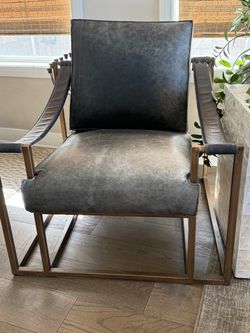 Gray Leather Accent Chair with Metal Frame