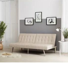 NEW Ivory Bonded Leather Foldable Futon Sleeper Sofa 