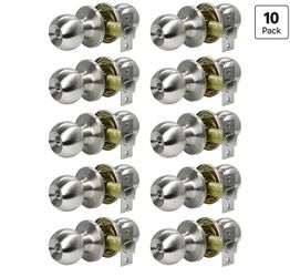Nickel Door Knobs with Lock – 10 Pack
