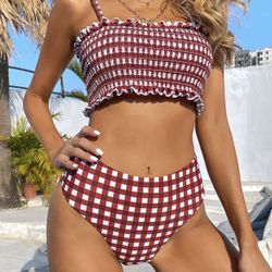 Red and White Checkered Bikini Set