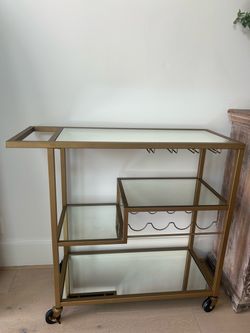Modern Gold Bar Cart with Glass Shelves