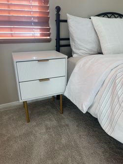 White 2-Drawer Nightstand with Gold Legs