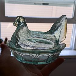 Rare Aquamarine Fenton 6" Hen On A Nest