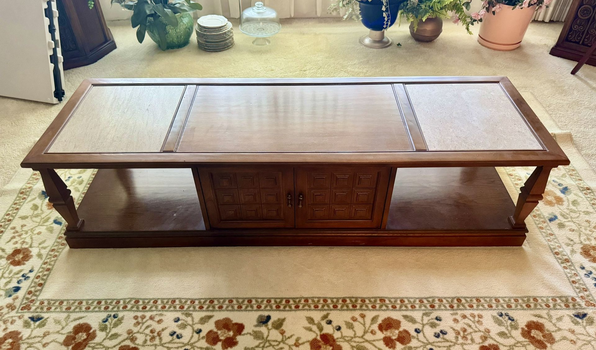 Vintage Wood & Marble Coffee Table