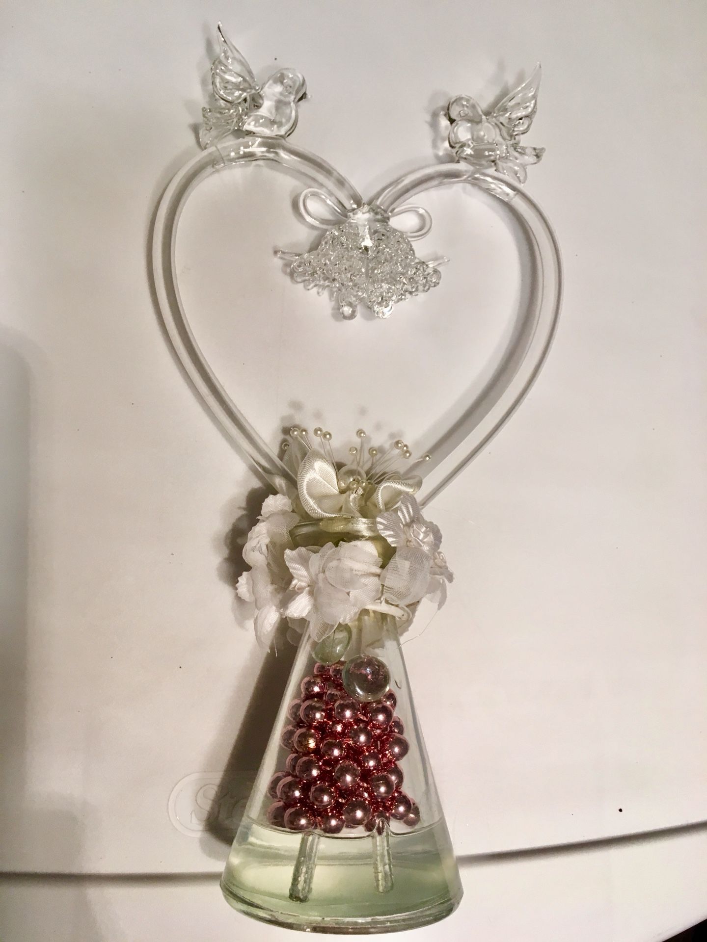 Blown glass heart centerpieces. Can also be used as caketop