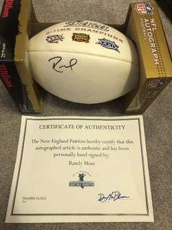 Randy Moss Autographed Patriots Duke Football with COA from the NE Patriots!